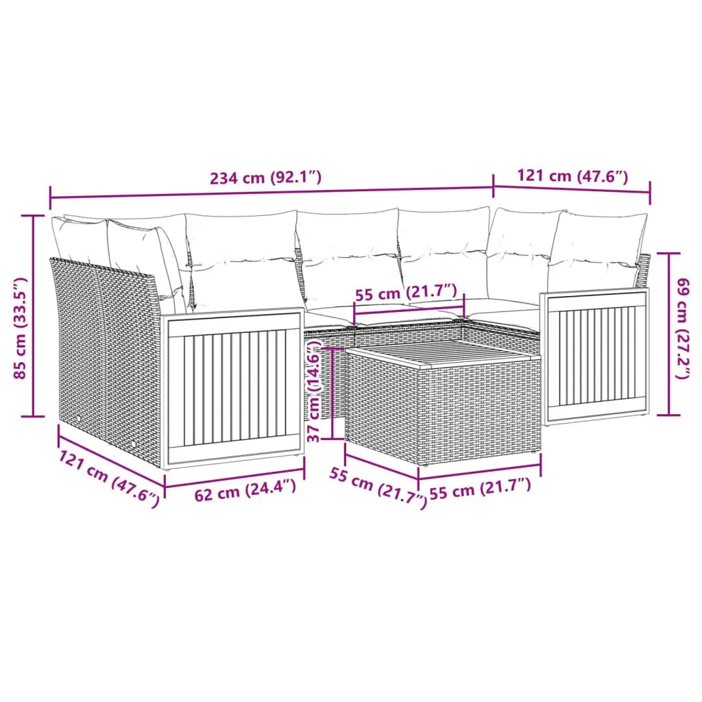 7 Piece Garden Sofa Set Outdoor Lounge Furniture Beige PE Rattan with Cushions
