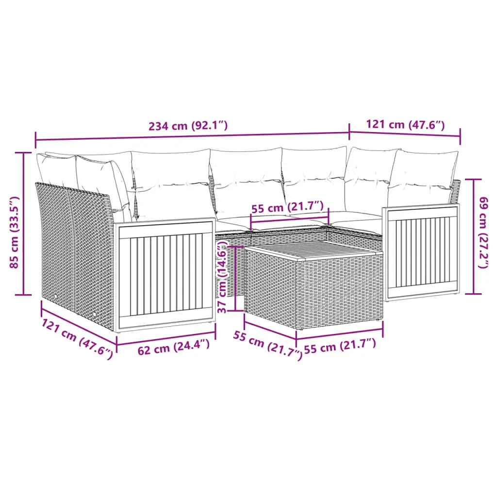 7 Piece Garden Sofa Set with Cushions Outdoor Furniture Grey Modular Patio