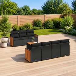 Garden Sofa Set 8 Piece Outdoor Furniture Patio Lounge Black with Cushions