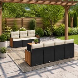 Garden Sofa Set 8 Piece Outdoor Furniture Black Poly Rattan Modular Patio