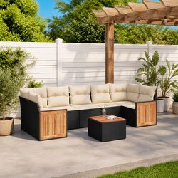 Garden Sofa Set 8 Piece Outdoor Furniture Patio Sectional with Cushions Black