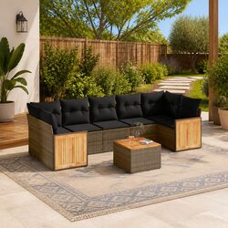 Garden Sofa Set 8 Piece Outdoor Patio Furniture Grey with Cushions Modular