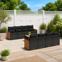 Outdoor Garden Sofa Set 9 Piece Patio Furniture with Cushions Black Rattan