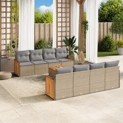 Garden Sofa Set 9 Piece Outdoor Furniture Beige Rattan Cushions Patio Seating