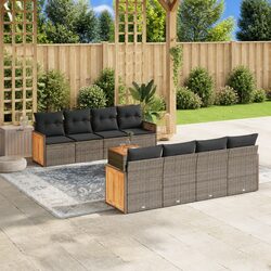 Garden Sofa Set 9 Piece Outdoor Furniture Grey Poly Rattan with Cushions Patio