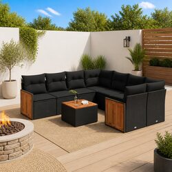 Garden Sofa Set 9 Piece Outdoor Furniture Patio Seating with Cushions Black