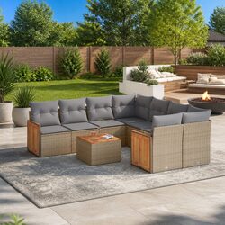 Outdoor Garden Sofa Set 9 Piece Patio Furniture with Cushions Beige Rattan
