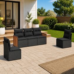 Garden Sofa Set 5 Piece Outdoor Furniture Patio Sectional Black with Cushions
