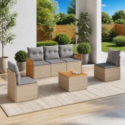 Outdoor Garden Sofa Set 6 Piece Patio Furniture with Cushions Beige Rattan