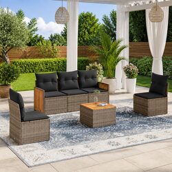 6 Piece Garden Sofa Set with Cushions Grey Outdoor Patio Furniture Modular