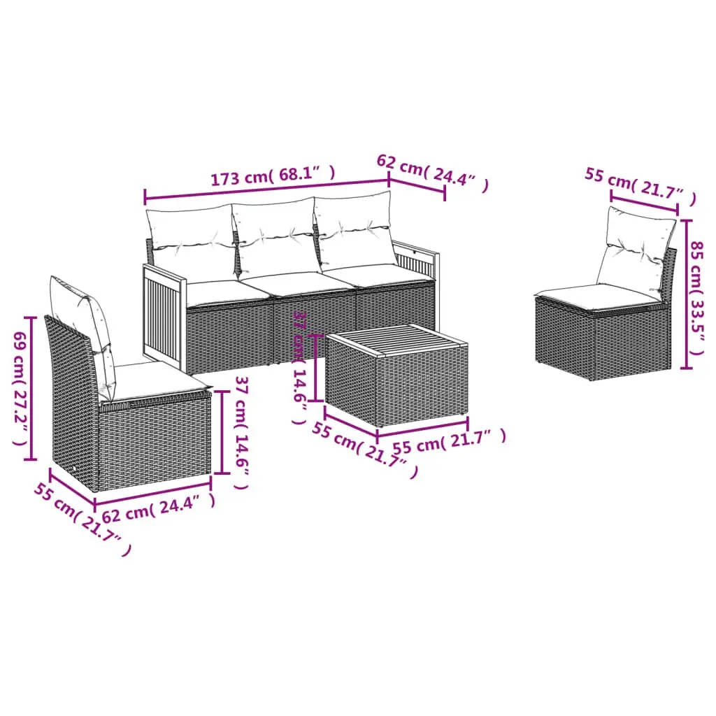 6 Piece Garden Sofa Set with Cushions Grey Outdoor Patio Furniture Modular