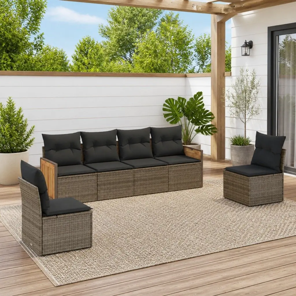 Garden Sofa Set 6 Piece Outdoor Furniture Patio Sectional Grey Cushions