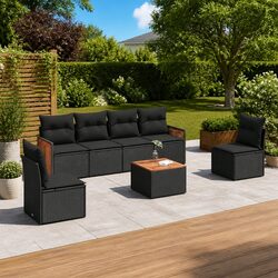 Outdoor Garden Sofa Set 7 Piece Patio Furniture with Cushions Black Rattan