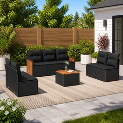 Garden Sofa Set 8 Piece Outdoor Furniture Patio Seating with Cushions Black