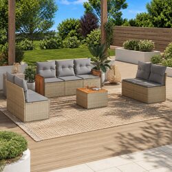 Garden Sofa Set 8 Piece Outdoor Furniture Beige Poly Rattan with Cushions Patio