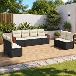 8 Piece Outdoor Garden Sofa Set with Cushions Black Rattan Patio Furniture