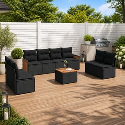 Garden Sofa Set 9 Piece Outdoor Furniture Patio Lounge with Cushions Black