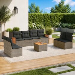 Garden Sofa Set 9 Piece Outdoor Furniture Patio Seating Grey with Cushions