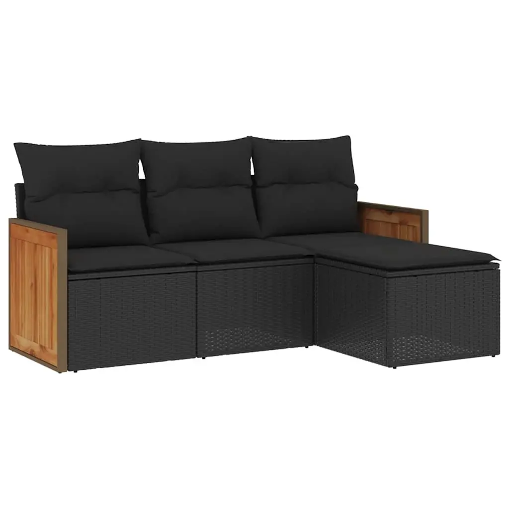 4 Piece Garden Sofa Set Outdoor Patio Furniture Black Poly Rattan Padded