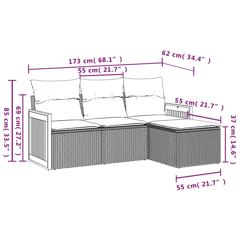 4 Piece Garden Sofa Set Outdoor Patio Furniture Black Poly Rattan Padded