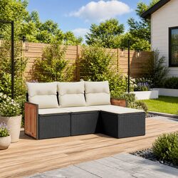4-Piece Garden Sofa Set Outdoor Patio Furniture with Cushions Black Poly Rattan