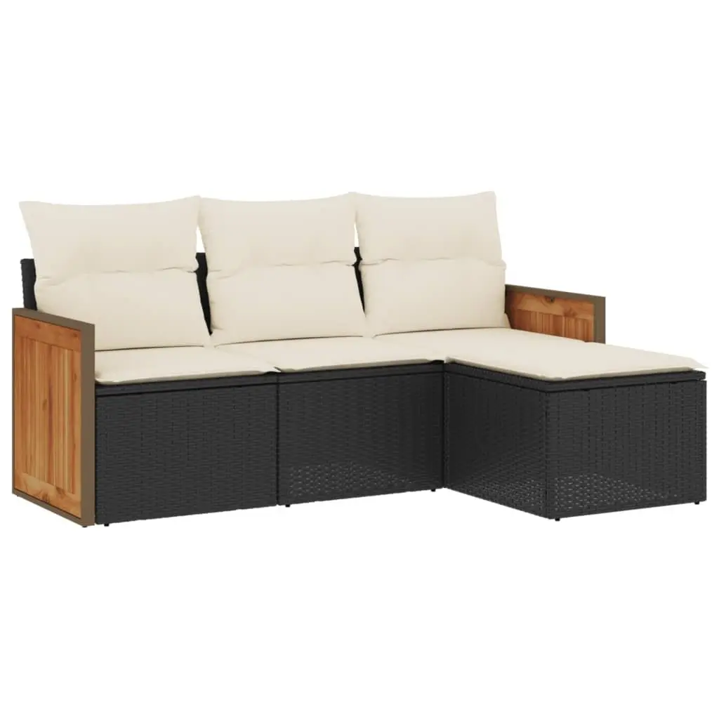 4-Piece Garden Sofa Set Outdoor Patio Furniture with Cushions Black Poly Rattan