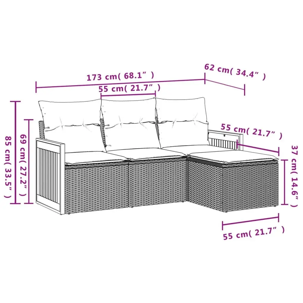 4-Piece Garden Sofa Set Outdoor Patio Furniture with Cushions Black Poly Rattan