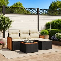 5 Piece Garden Sofa Set Outdoor Patio Furniture with Cushions Black Rattan