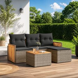 Garden Sofa Set 5 Piece Outdoor Furniture Grey Poly Rattan Modular Patio
