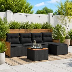 Garden Sofa Set 6 Piece Outdoor Furniture Patio Black Poly Rattan Modular Lounge