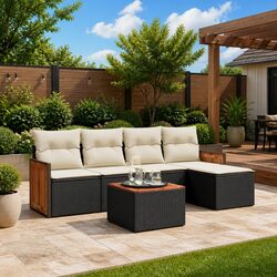 Garden Sofa Set 6 Piece Outdoor Furniture Patio Sectional with Cushions Black