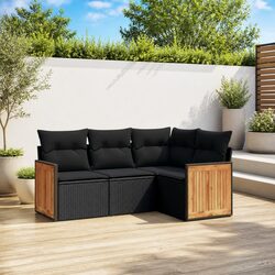 4 Piece Garden Sofa Set with Cushions Black Outdoor Patio Furniture Rattan
