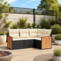 4 Piece Garden Sofa Set Outdoor Furniture Black Poly Rattan with Cushions Patio