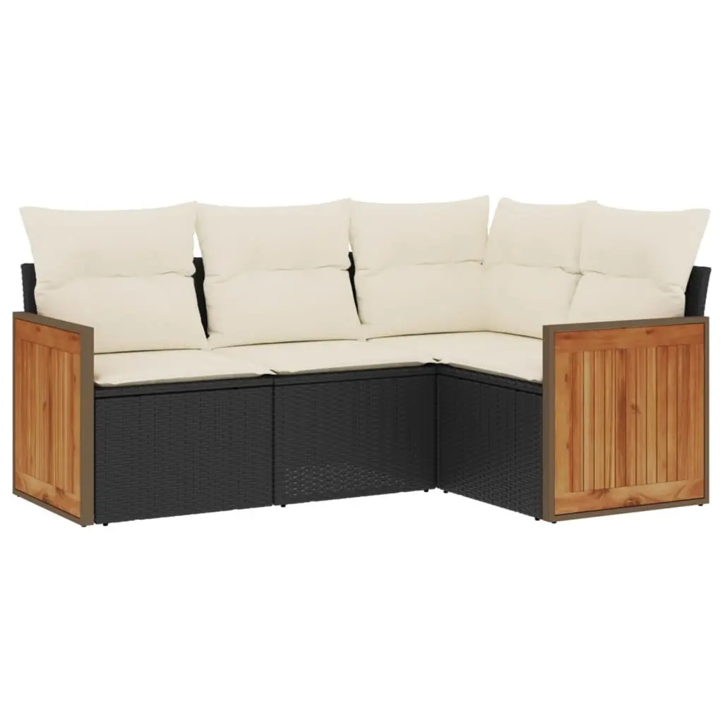 4 Piece Garden Sofa Set Outdoor Furniture Black Poly Rattan with Cushions Patio