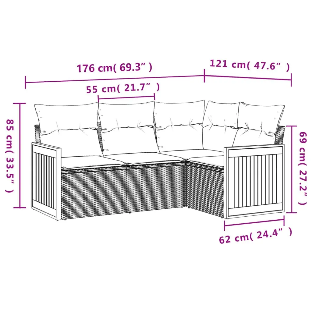 4 Piece Garden Sofa Set Outdoor Furniture Black Poly Rattan with Cushions Patio