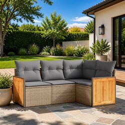 Garden Sofa Set 4 Piece Outdoor Furniture Beige Poly Rattan with Cushions Patio