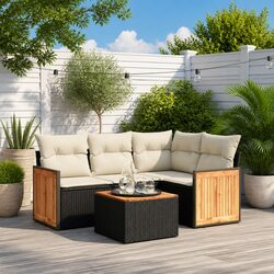 5 Piece Garden Sofa Set with Cushions Black Outdoor Patio Furniture Modular
