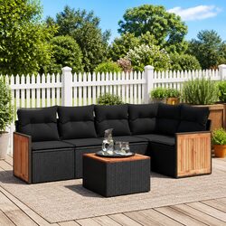Garden Sofa Set 6 Piece Outdoor Furniture Patio Lounge Black Poly Rattan Modular
