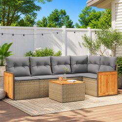 Garden Sofa Set 6 Piece Outdoor Furniture Patio Beige Poly Rattan with Cushions