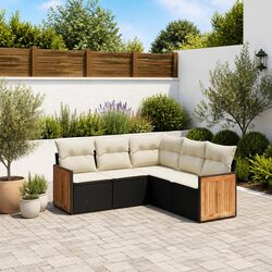 Garden Sofa Set 5 Piece Outdoor Patio Furniture Black Poly Rattan with Cushions
