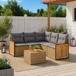Garden Sofa Set 6 Piece Outdoor Furniture Patio Beige Poly Rattan with Cushions