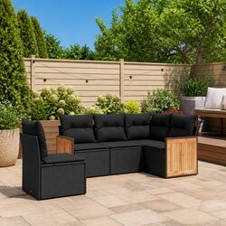 Garden Sofa Set 5 Piece Outdoor Furniture Patio Black Poly Rattan Modular