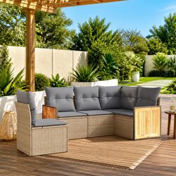 Garden Sofa Set 5 Piece Outdoor Furniture Patio Seating Beige Cushions Modular