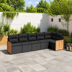 Garden Sofa Set 6 Piece Outdoor Furniture Patio Sectional with Cushions Black