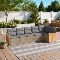 Garden Sofa Set 6 Piece Outdoor Furniture Beige Poly Rattan Patio Sectional