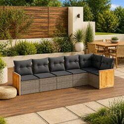 Garden Sofa Set 6 Piece Outdoor Furniture Patio Seating Grey with Cushions