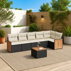 Garden Sofa Set 7 Piece Outdoor Furniture Patio Seating Black Poly Rattan with