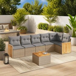 7 Piece Garden Sofa Set Outdoor Patio Furniture Beige PE Rattan with Cushions