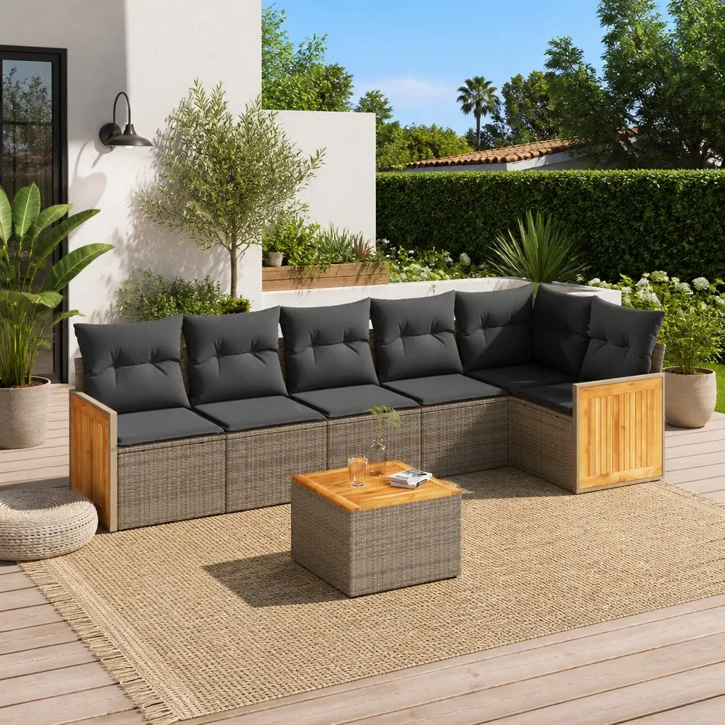 7 Piece Garden Sofa Set Grey Outdoor Furniture Patio Sectional with Cushions