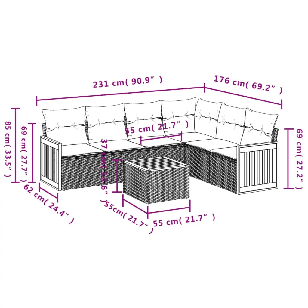 7 Piece Garden Sofa Set Outdoor Furniture Patio Sectional with Cushions Beige